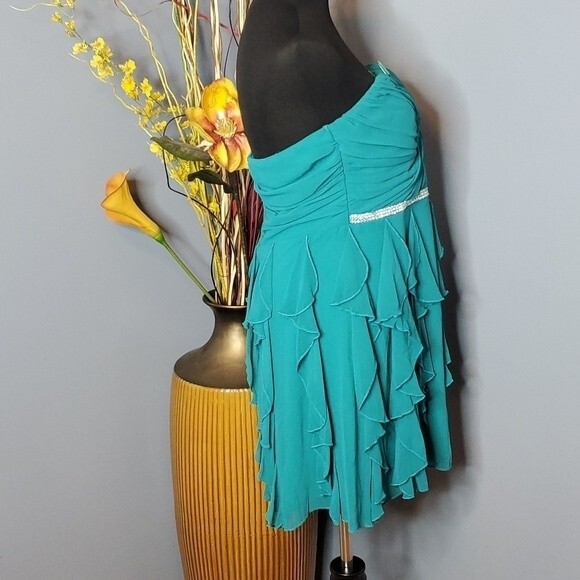 City Triangles Strapless Chiffon Ruffle Dress in Teal Size 15 NWT - Picture 11 of 15